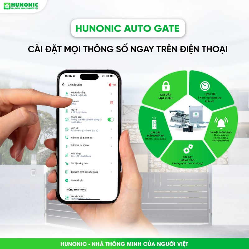 Cổng Tự Động Thông Minh Hunonic Auto Gate - Mở Cổng Qua 4G 13 Tính năng cổng tự động