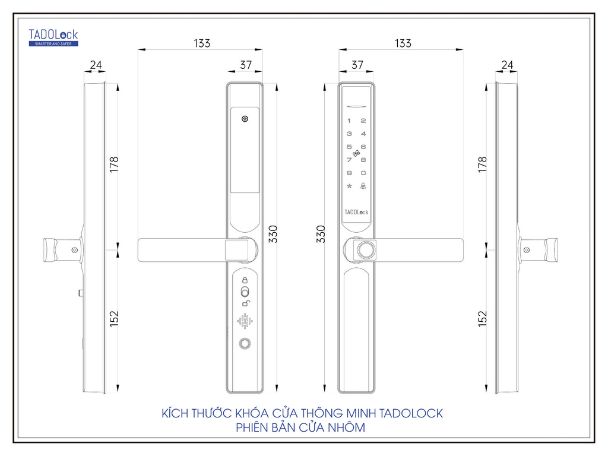 KHÓA THÔNG MINH TADOLock Cửa nhôm (Đen titan) 22 Kích thước khóa tadolock cửa nhôm